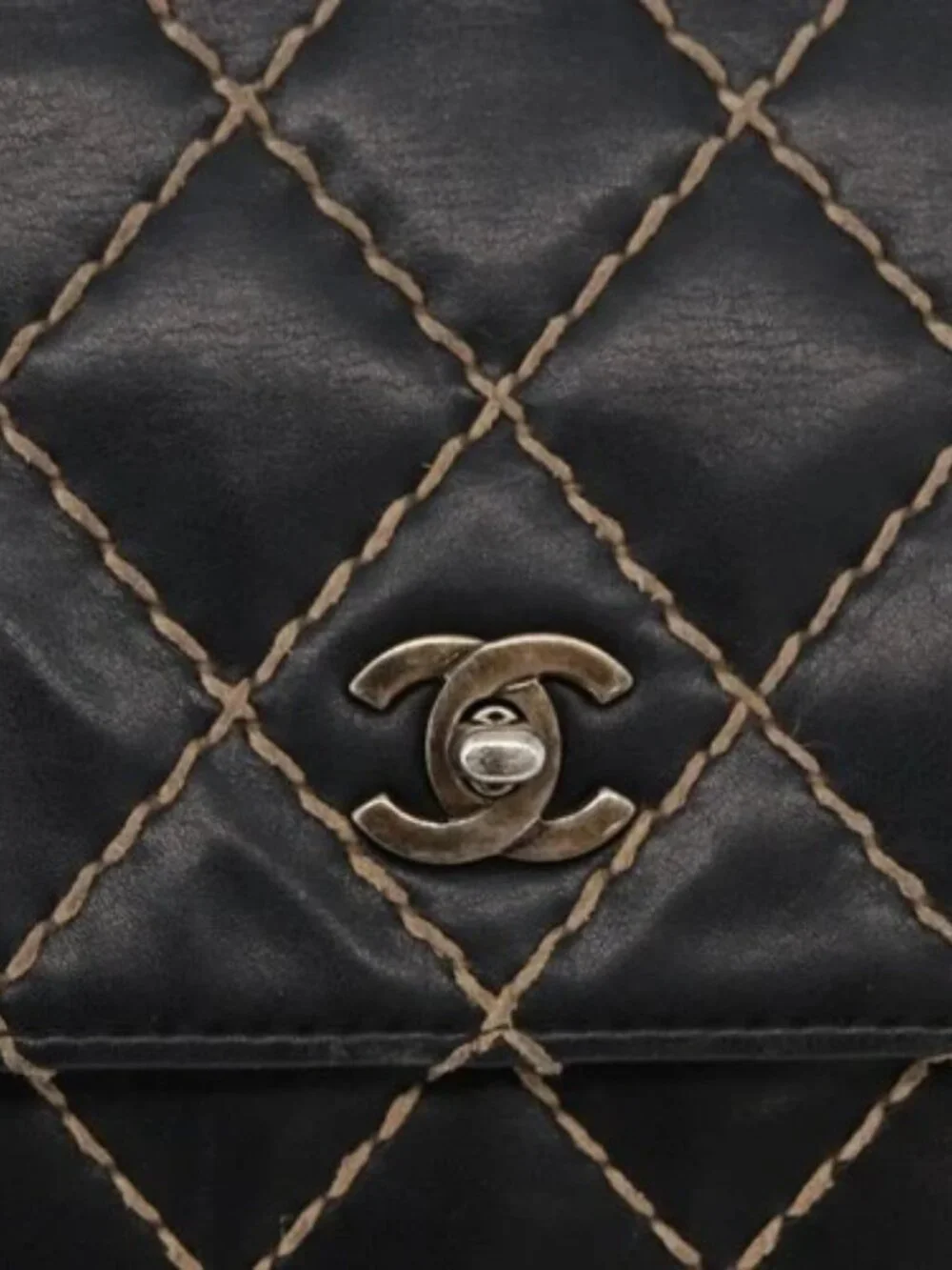 CHANEL Bicolore Big Matelasse 30 Single Flap Chain Lamb Skin Black CC Auth BA905